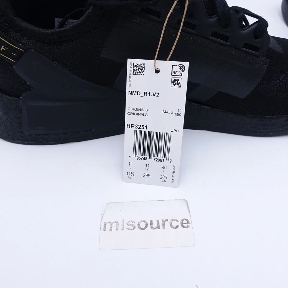 NEW adidas Originals NMD_R1 V2 Sneakers HP3251 Core Black/Gold - Picture 3 of 8